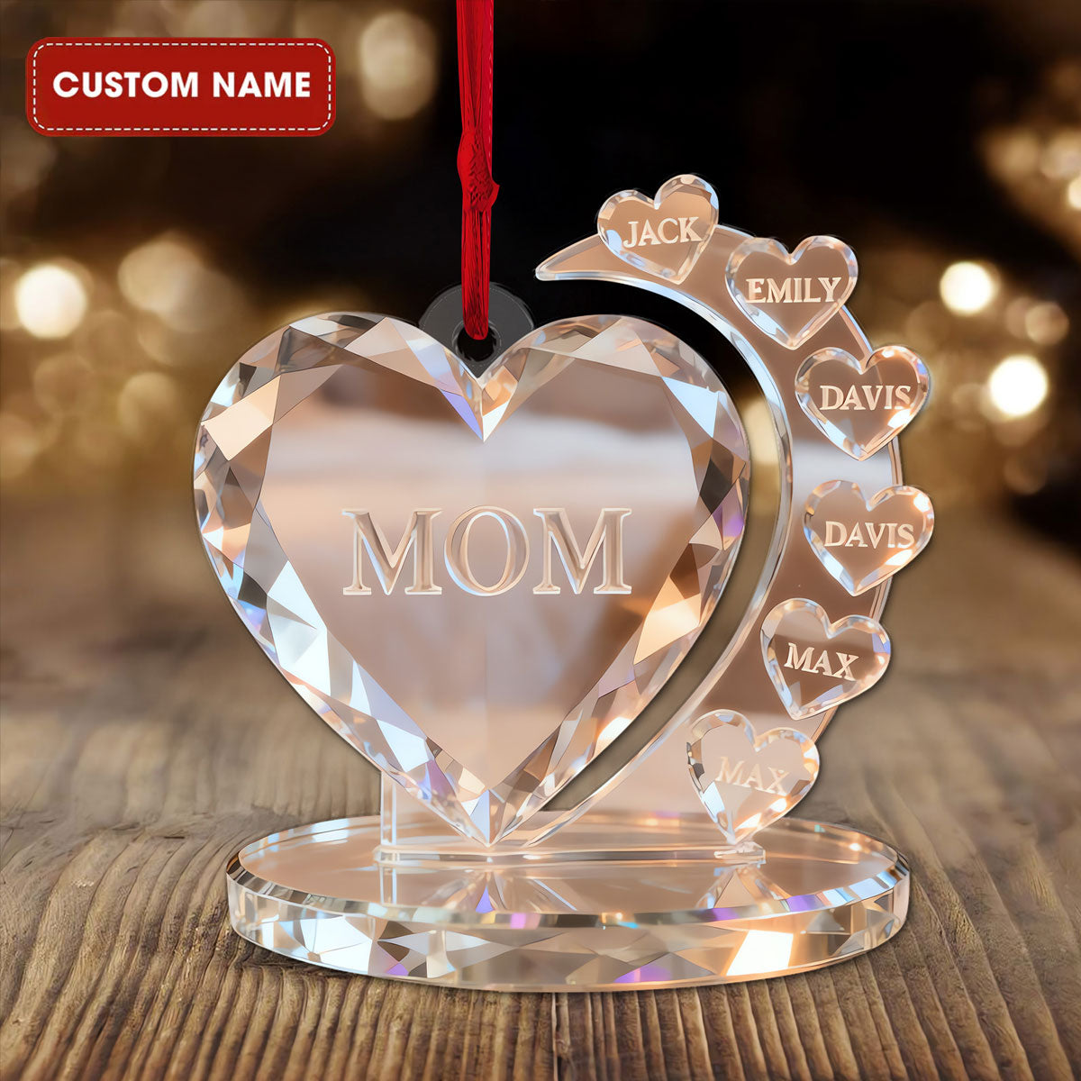 Cute Heart Shape Acrylic Ornament, Family Christmas Gift, Family Xmas Ornament, Custom Christmas Ornaments Family