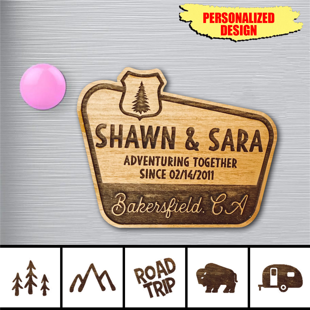 Couple Adventure Together Wooden Fridge Magnet, Custom Fridge Magnet, Valentine Gift For Couple