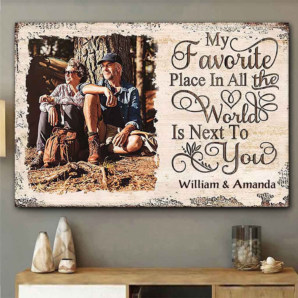 My Favorite Place In All The World Custom Photo Couple Canvas Wall Art, Valentine Gift For Couple