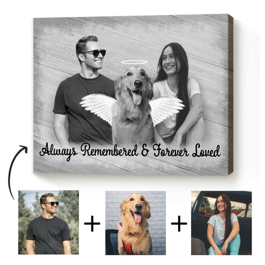 Pet Loss Memorial Portrait Canvas With Angel Wings And Halo, Add Deceased Pet To Photo, Dog Memorial Gifts
