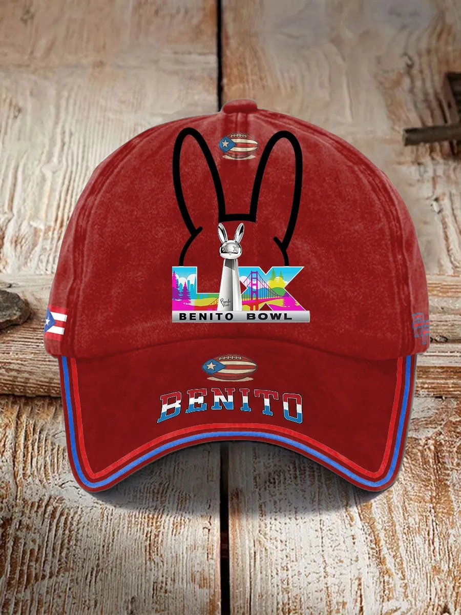 Here for the Benito Bowl Super Bad LX Bad Bunny Edition Printed Hat, Music Lover Halftime Special, Baseball Hat Cap