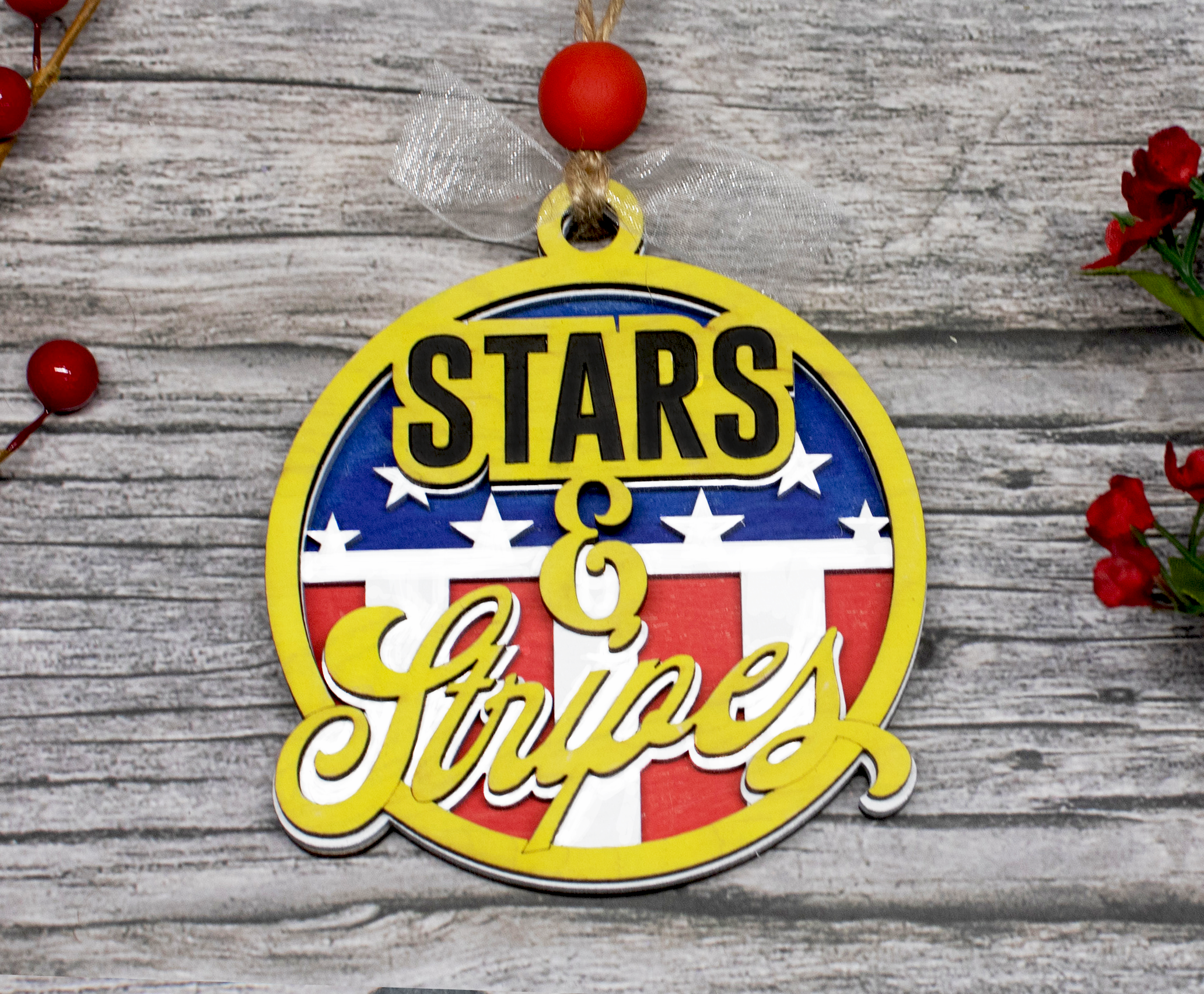 Stars & Stripes, America Christmas Ornament, Patriotic Ornament, Christmas Gift 3-Layer Wooden Ornament