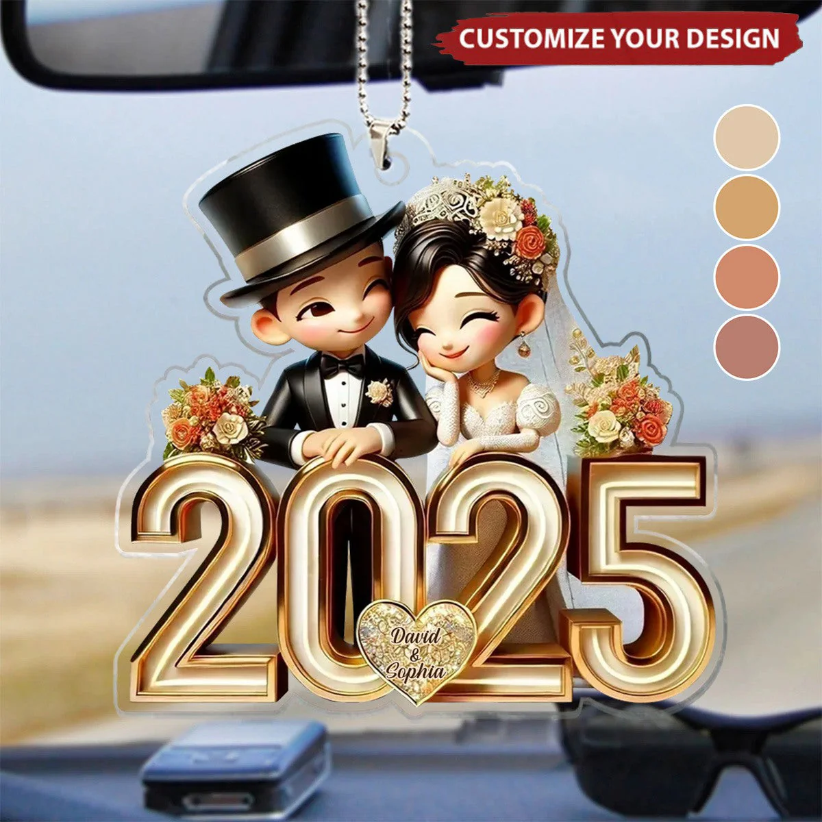 Newlywed 2025 Cartoon Couple Acrylic Ornament, Keychain For Couple, Cute Couple Keychain, Valentine Gift For Her