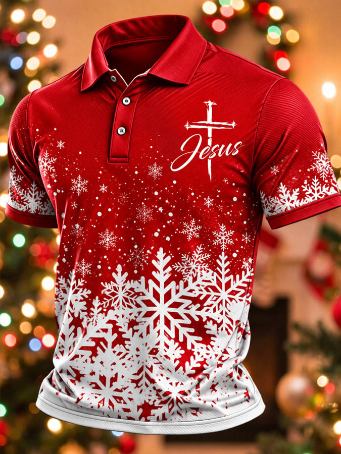 Jesus Cross Snowflake Christmas Polo Shirt for Men