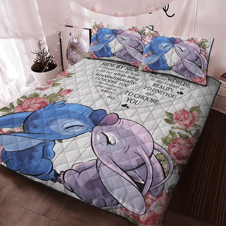 Cute Cartoon Quilt Bed Sets, I Choose You Bedding Set, Valentine Gift For Couple