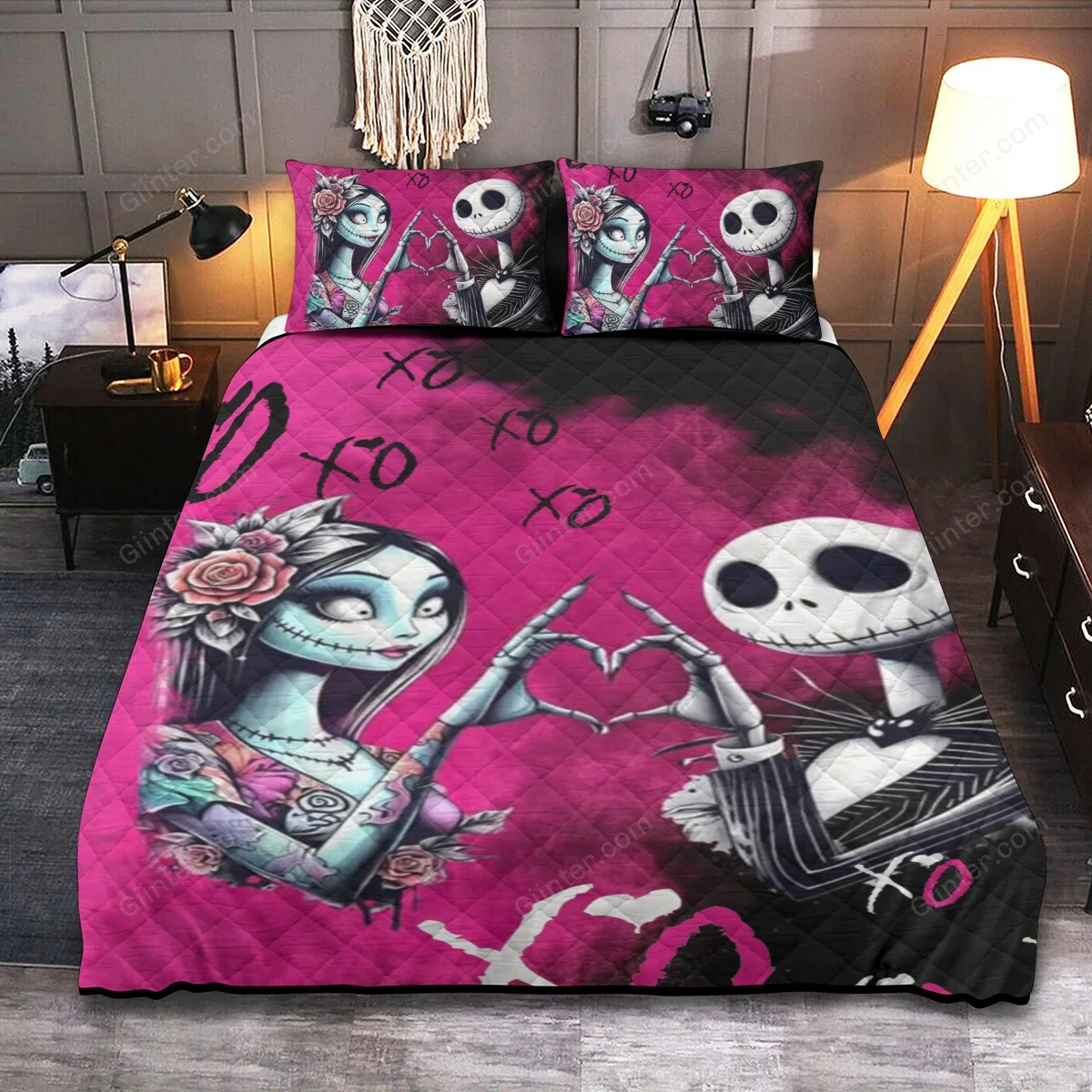 Jack Skellington & Sally XOXO Quilt Bed Sets, Couple Bedding Set, Couple Valentine Gift, Newlywed Gift