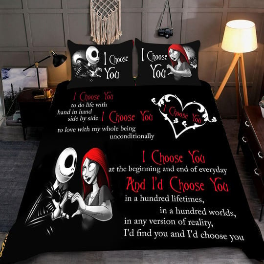 I Choose You Bed Sets, Jack & Sally Bedding Set, Nightmare Before Christmas, Valentine's Day Gift