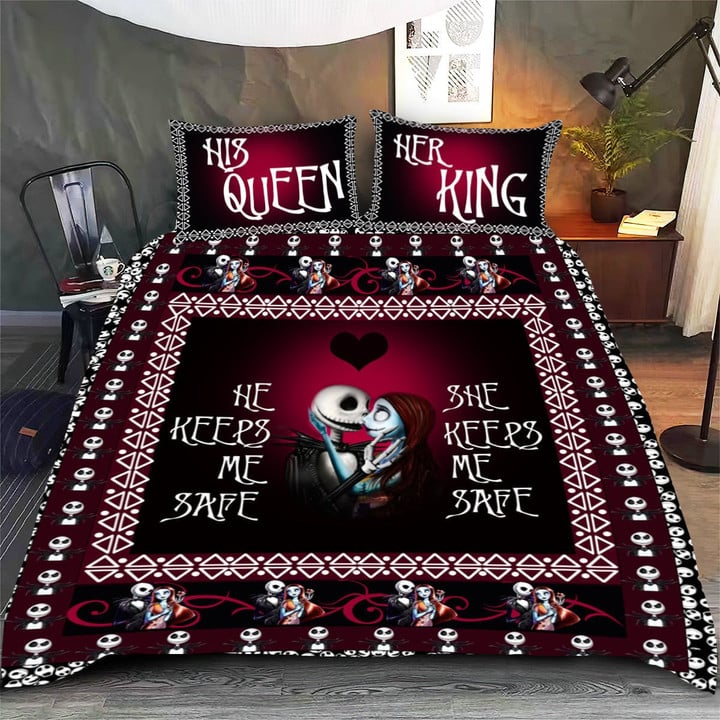 His Queen Her King Bed Sets, Jack & Sally Bedding Set, Valentine Gift For Couple