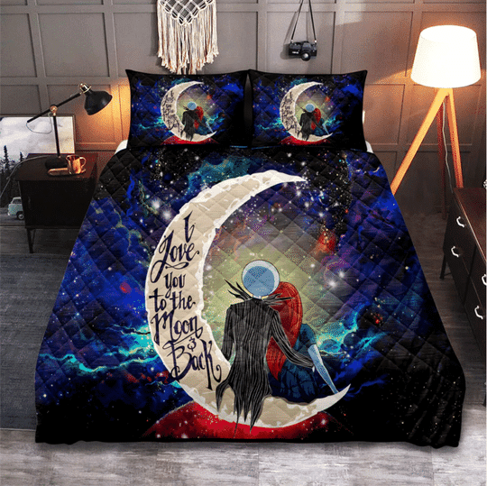 I Love You To The Moon And Back Quilt Bed Sets, Jack & Sally Bedding Set, Valentine Gift For Couple