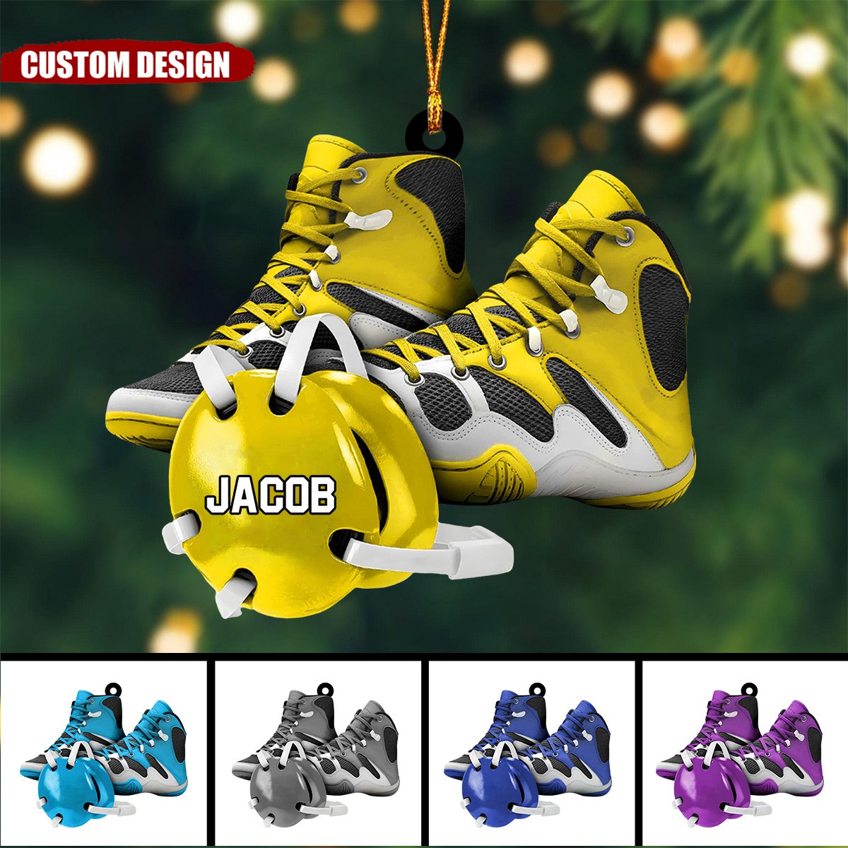 Personalized Wrestling Shoes and Headgear Acrylic Ornament, Gifts For Wrestlers, Christmas Gift