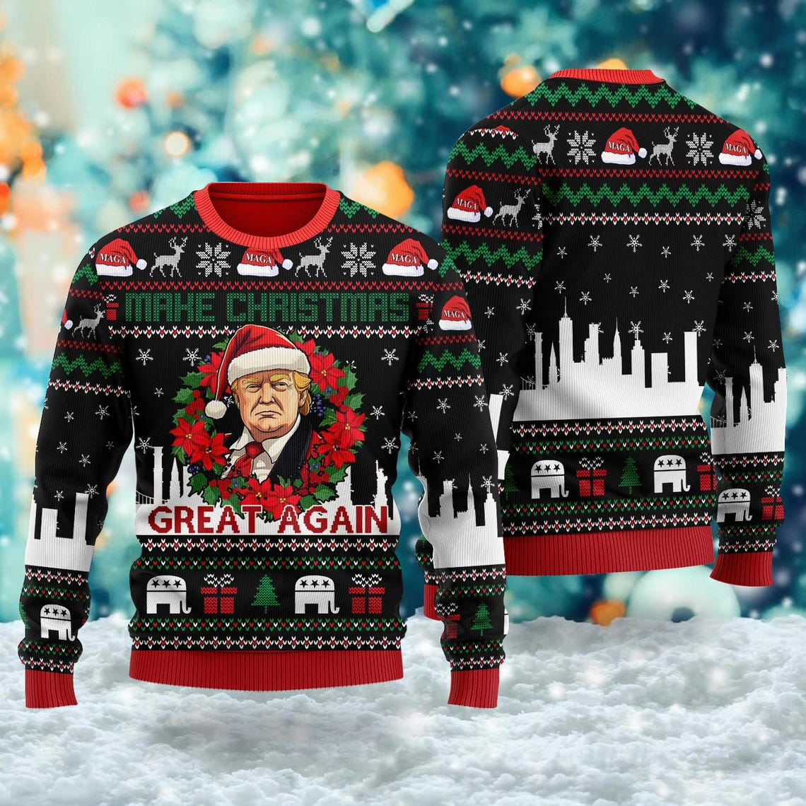 Trump2024 Make Christmas Great Again Ugly Christmas Sweater, Patriotic Santa Claus Christmas Shirts