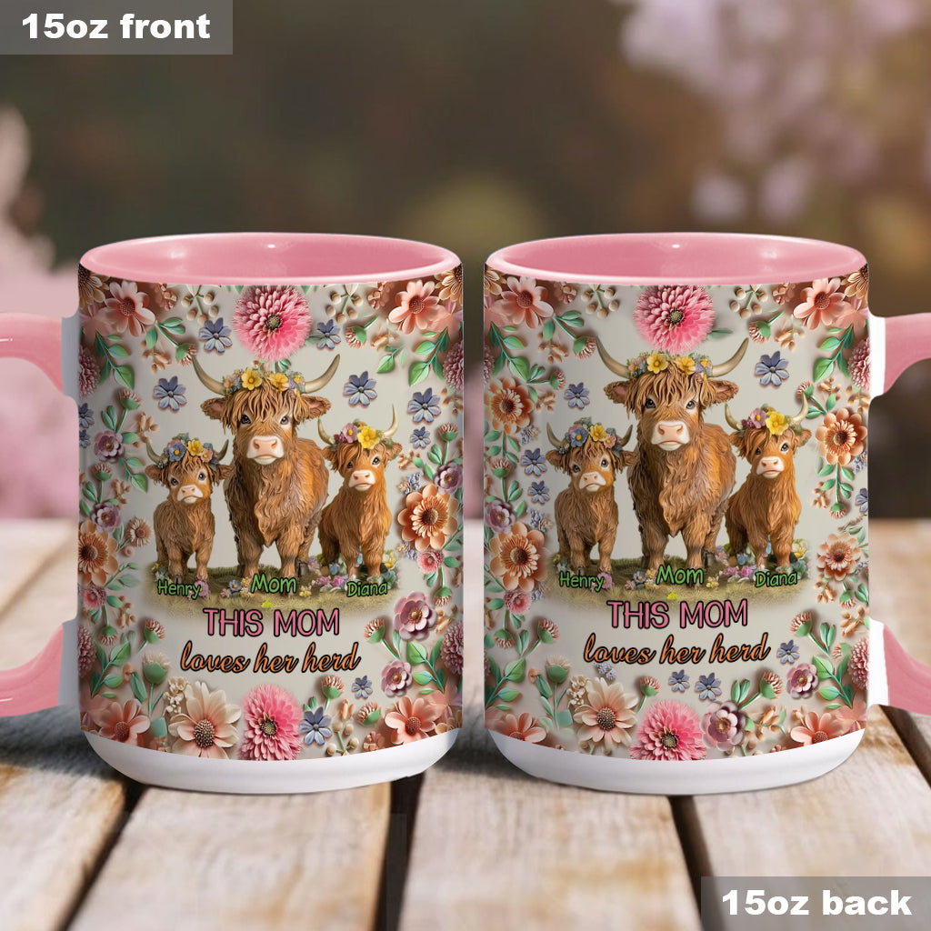 Highland Cow Mug, This Mom Loves Her Herd Personalize Accent Mug, Mothers Day Gifts, Gift For Mom
