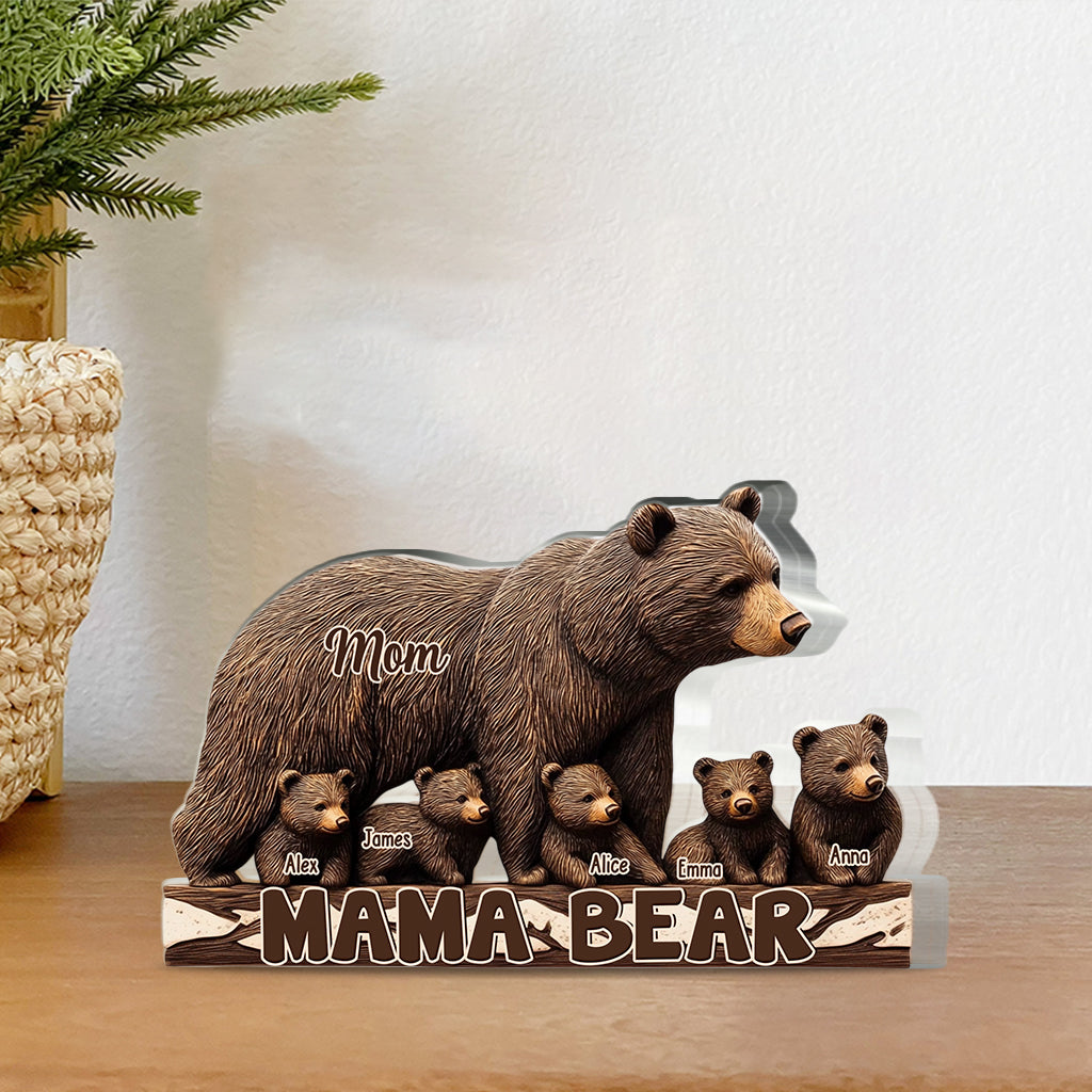 Mama Bear Acrylic Plaque, Personalized Bear Shaped Acrylic Plaque, Mother's Day Gift, Father's Day Gift