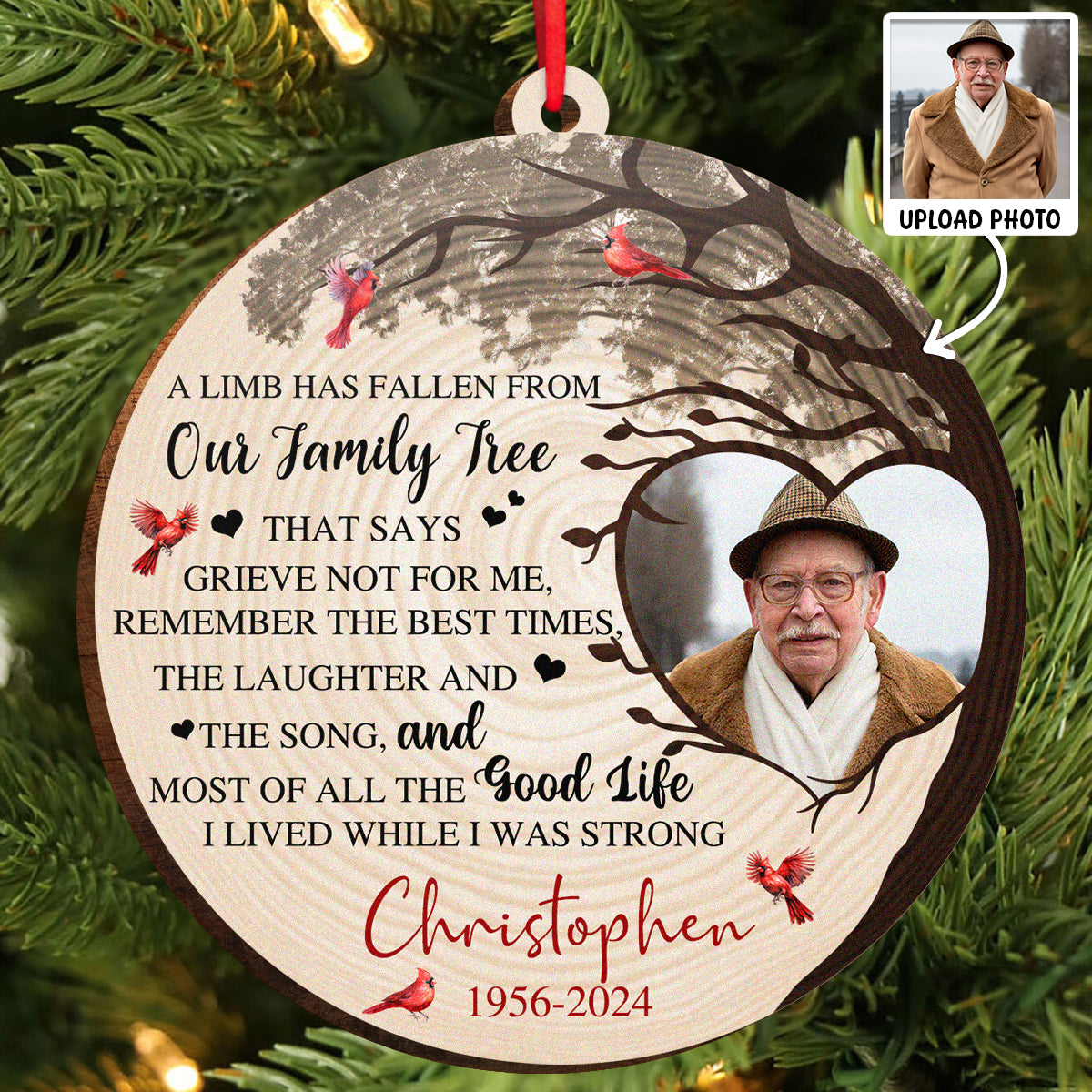 A Limb Has Fallen From The Family Tree Personalized Memorial Christmas Ornament, Gift For Loss Of Loved One