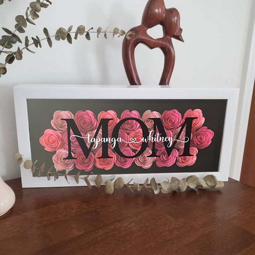 Custom Mom Flower Shadow Box With Kids Name For Grandma Mother's Day Gift Ideas