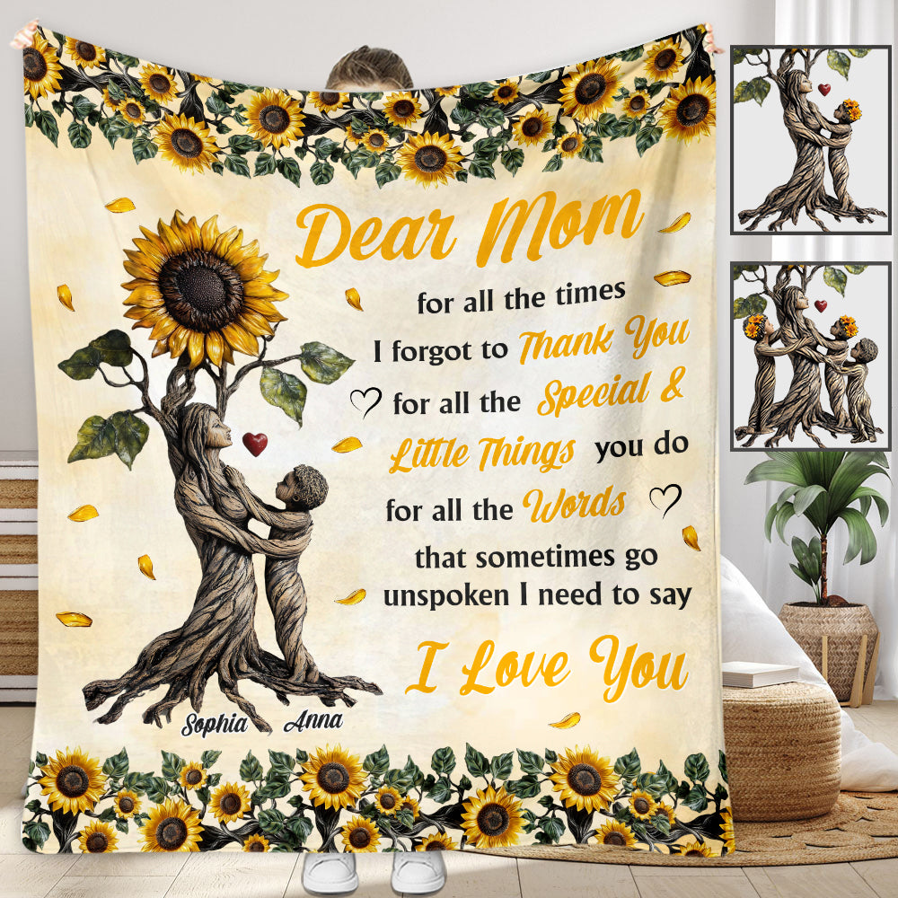 Dear Mom Personalized Sunflower Blanket, Mom Blanket, Mother's Day Gifts