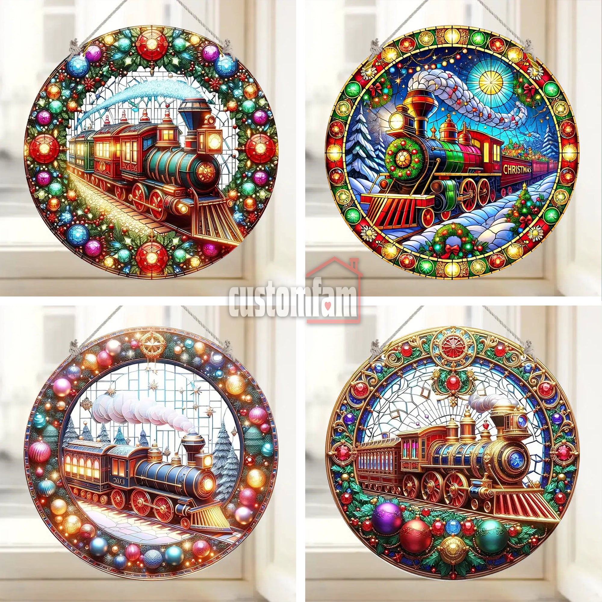 Christmas Train Stained Glass Suncatcher, Holiday Wall Art, Christmas Decor