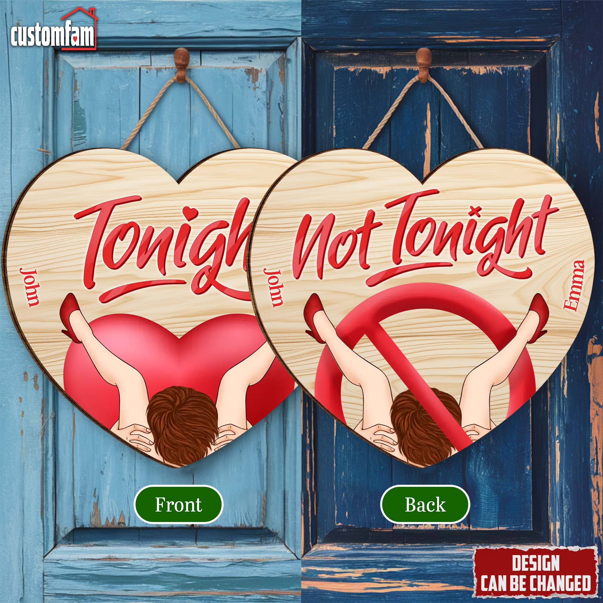 Not Tonight Personalized Valentines Door Hanger, Funny Couple Sign, Valentine's Day Gifts