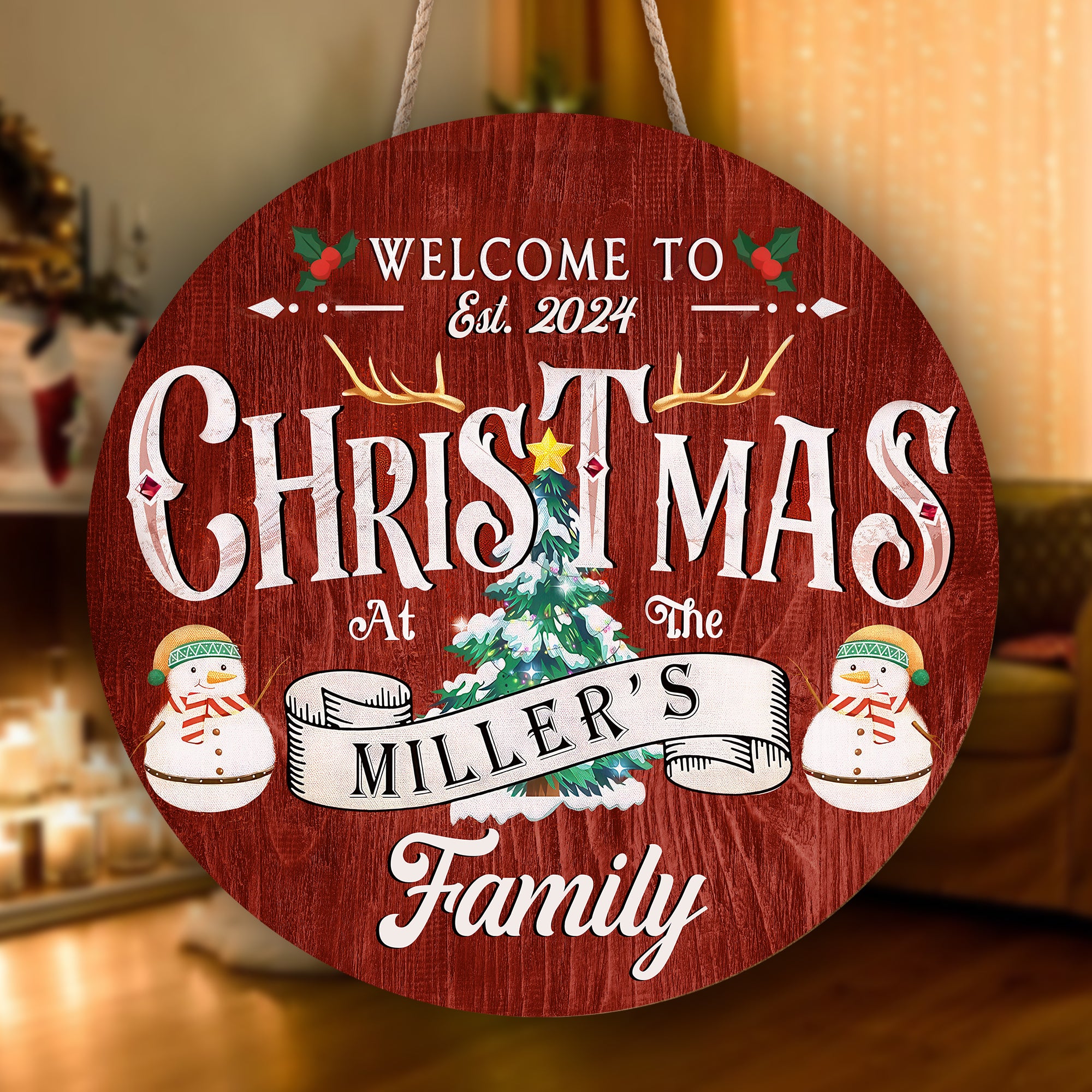 Personalized Christmas Door Sign, Christmas Gift For Family