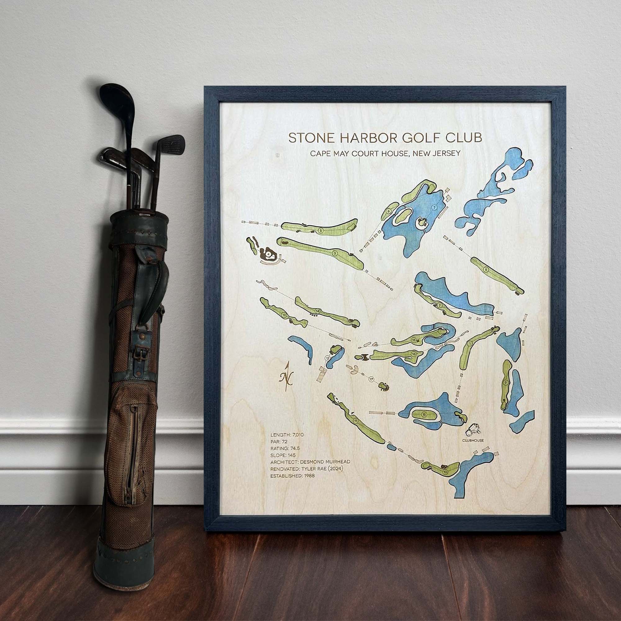 Stone Harbor Golf Club Custom Golf Course Map, Golf Art, Golf Wood Sign, Gifts For Golf Lovers