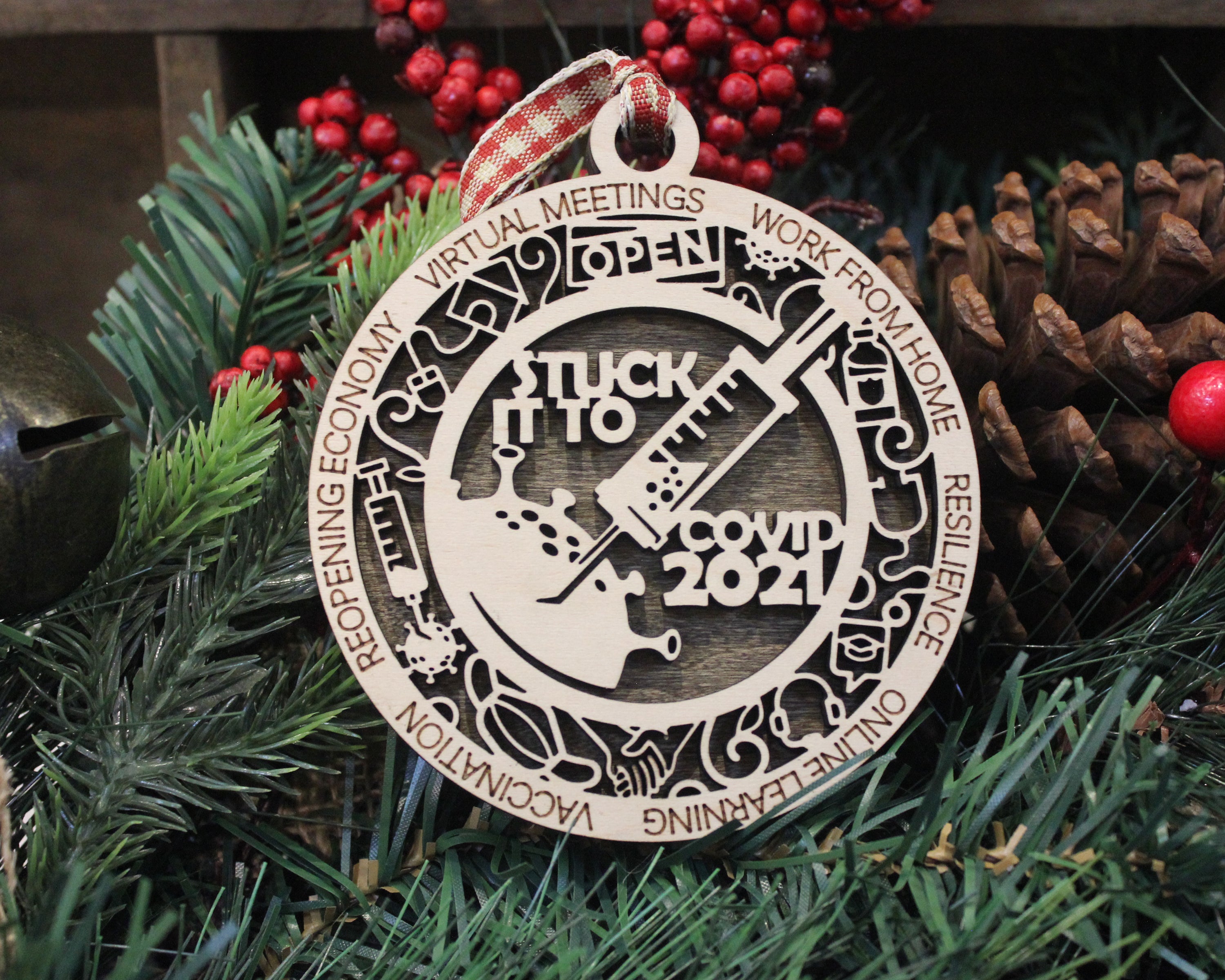 Stuck It To Covid 2021 Funny Christmas Ornament, 2021 Covid Ornament, 2-Layer Wood Ornaments