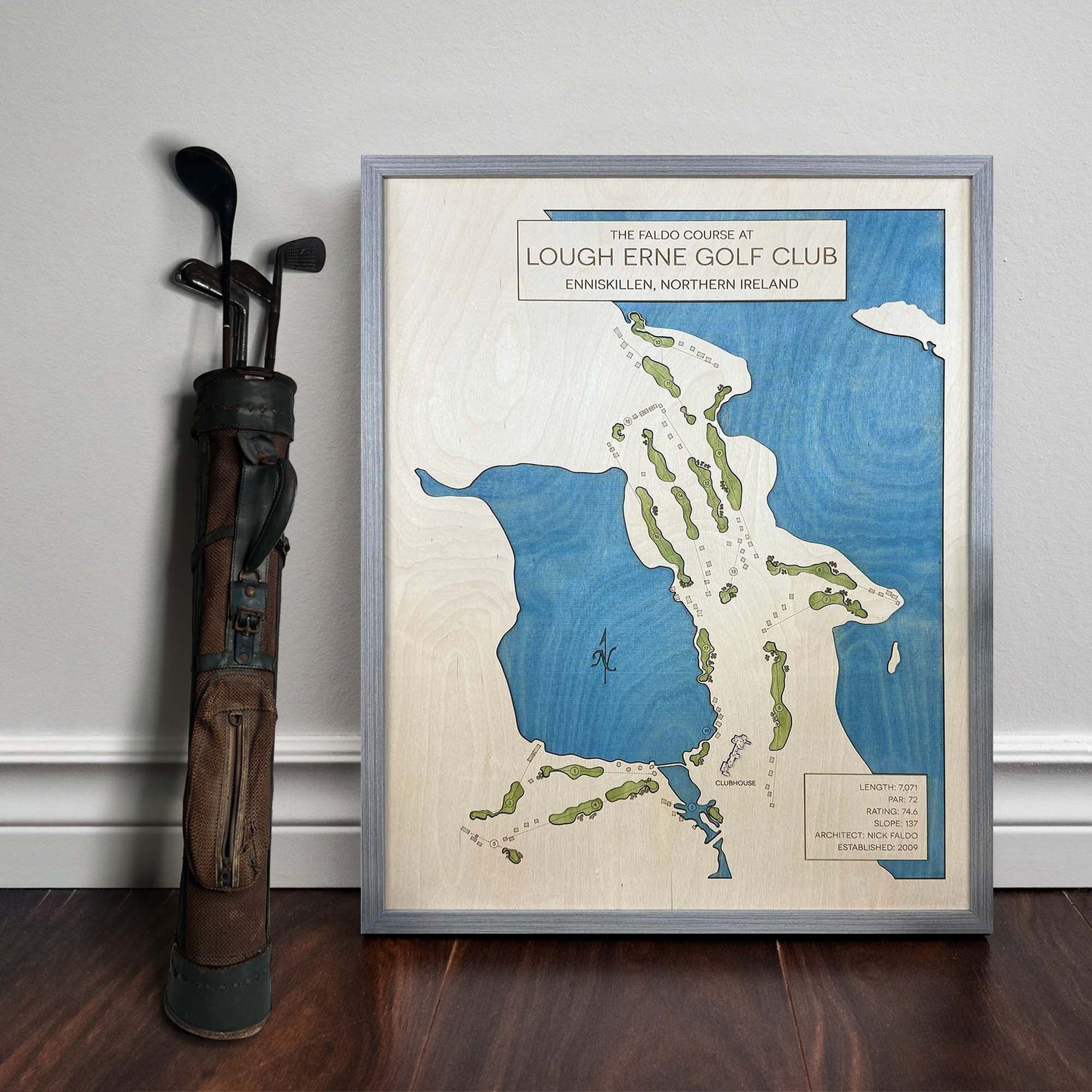 Lough Erne Golf Club Custom Golf Course Map, Golf Art, Golf Wood Sign, Gifts For Golf Lovers