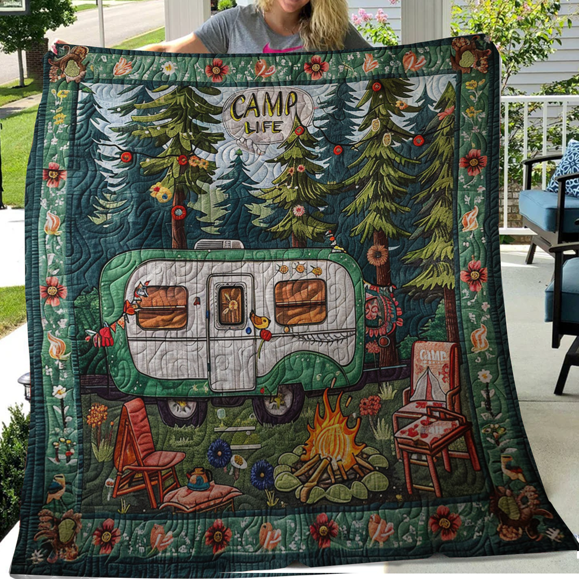 Camp Life Campervan Blanket, Gift For Travelers, Outdoor Gifts, Bedroom Decor