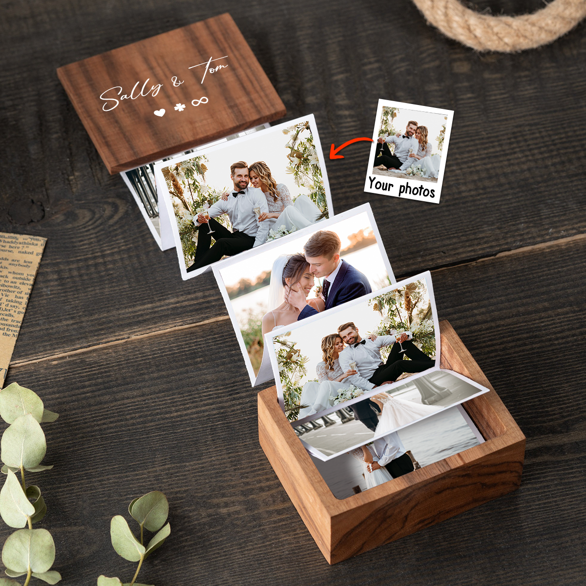 Personalized Wooden Photo Box, Photo Keepsake Box, Valentine's Couple Gifts