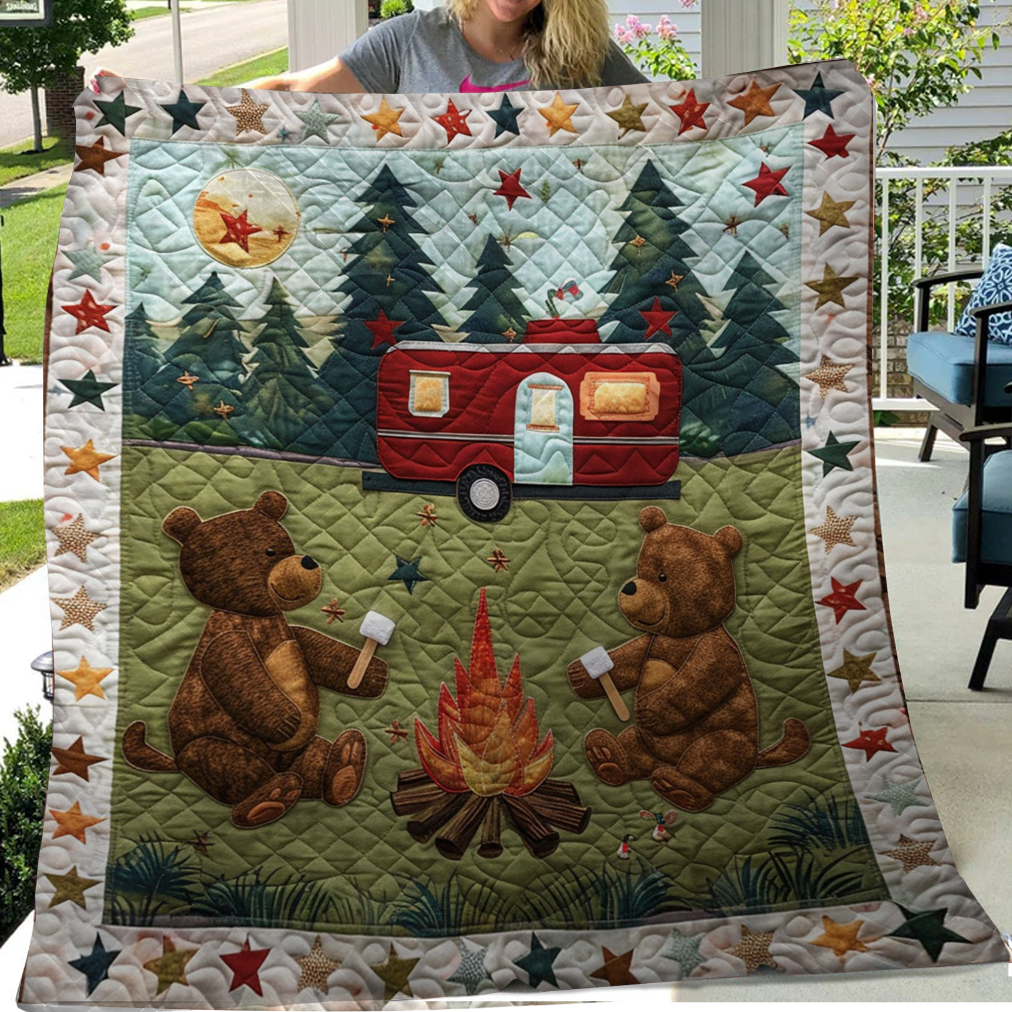 Marshmallow Bear Camping Blanket, Gift For Travelers, Outdoor Gifts, Bedroom Decor