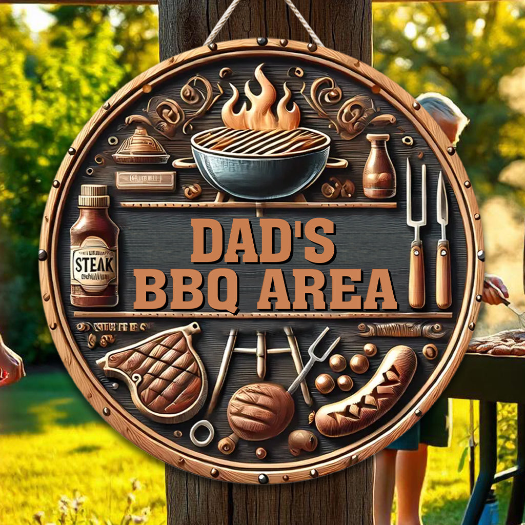 Dad BBQ Area Wooden Door Sign, Father's Day Gift, Gift For Dad And Grandpa