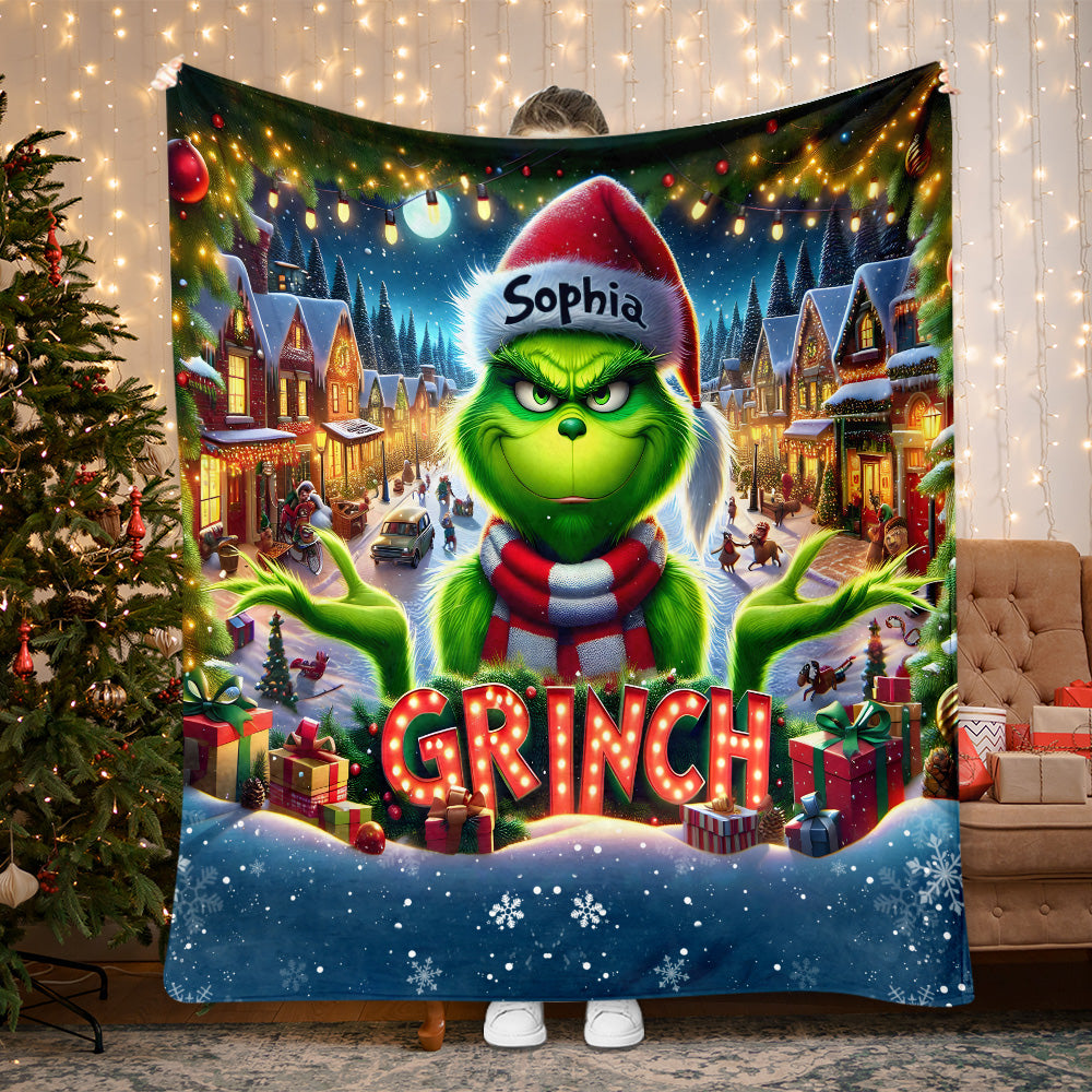 The Grinch Stole Personalized Christmas Blanket, Grinch Throw Blanket, Christmas Gifts