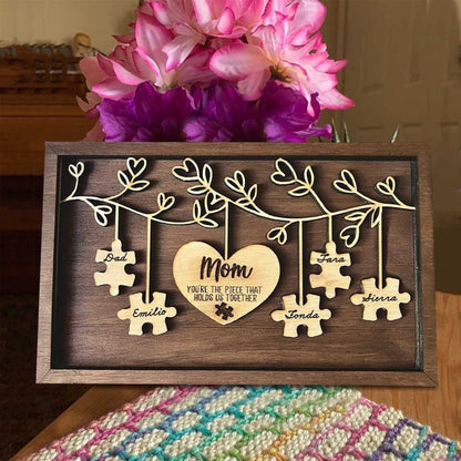 Personalized Mom Puzzle Name Sign, You Are The Piece That Holds Us Together Home Wall Decor, Wooden Family Tree Sign, Custom Mother Day Gift