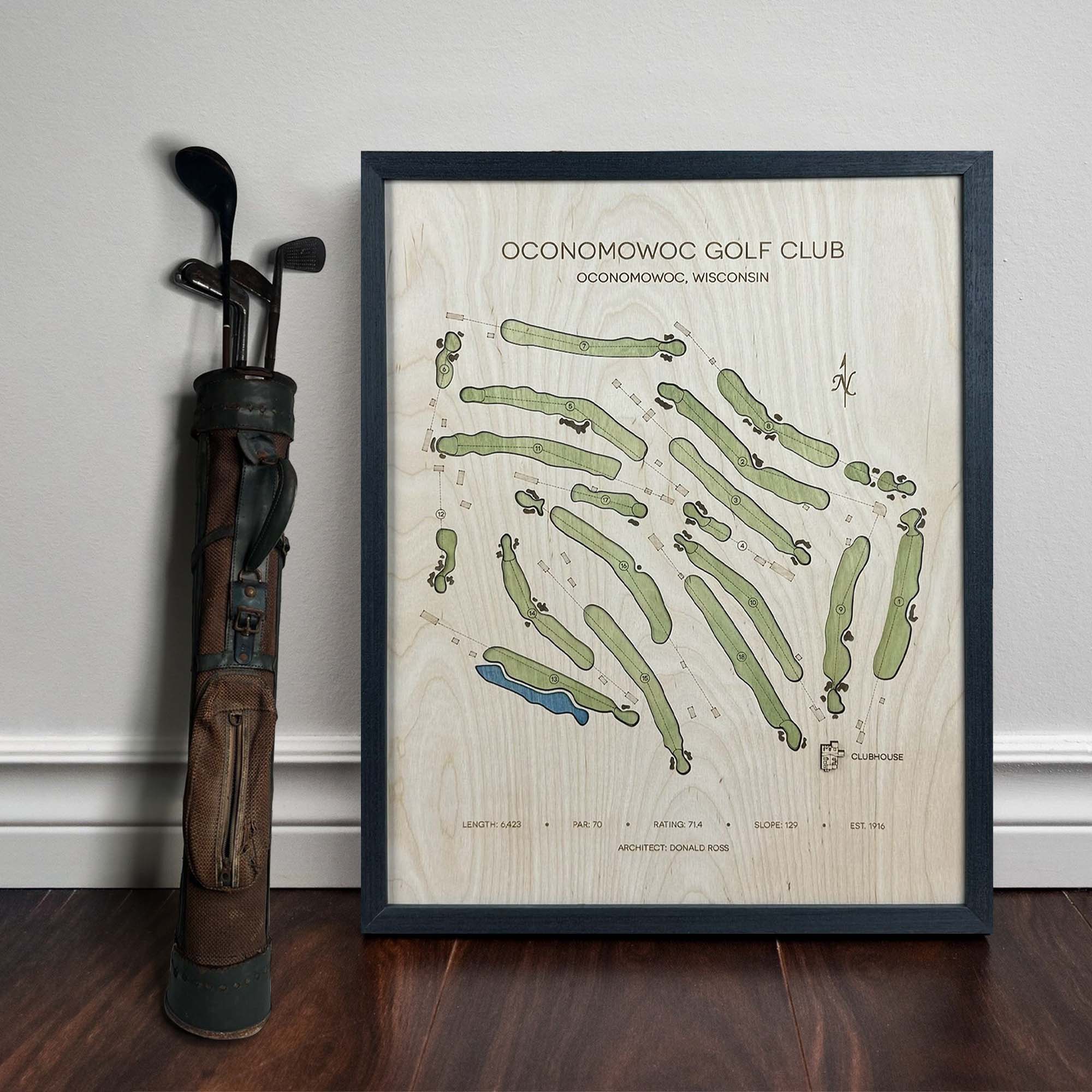 Oconomowoc Golf Club Custom Golf Course Map, Golf Art, Golf Wood Sign, Golf Gifts For Men