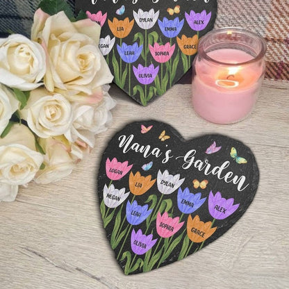 Personalized Garden Stone With Grandkids Name, Custom Name Heart Shaped Flower Plaque, Mother's Day Gift, Gift For Her, Garden Decor