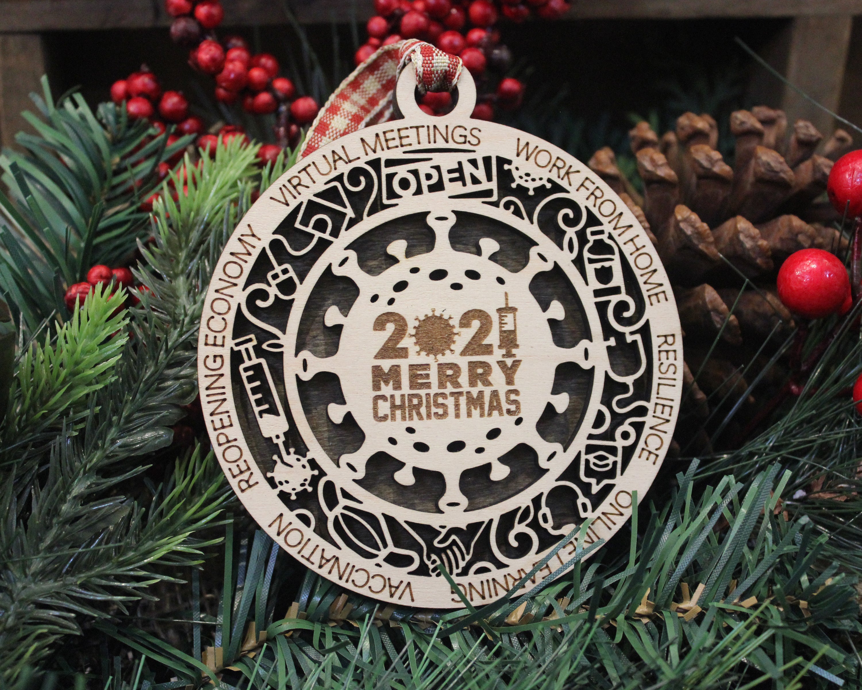 Merry Christmas 2021 Ornament, 2021 Ornament, Covid Ornament, 2-Layer Wood Ornaments