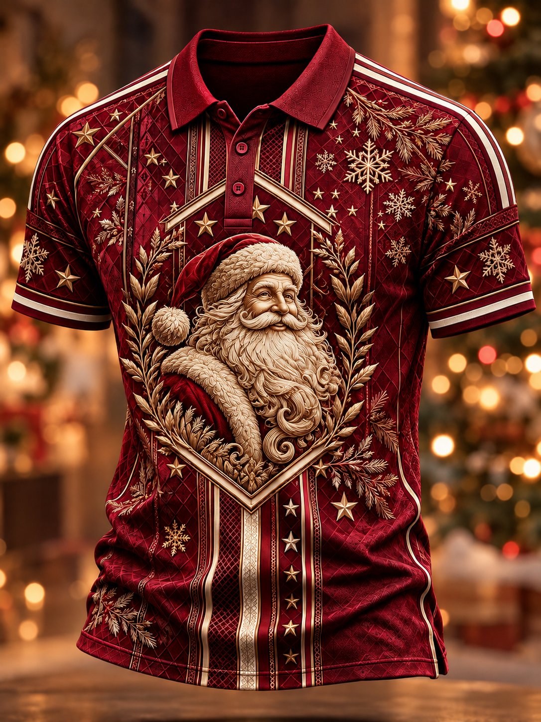Vintage Santa Claus Laurel Christmas Polo Shirt for Men
