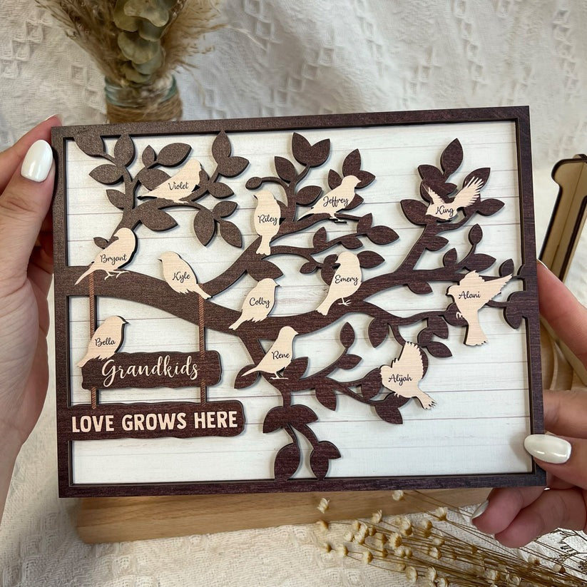 Grandkids Tree Love Grows Here - Personalized Wooden Plaque