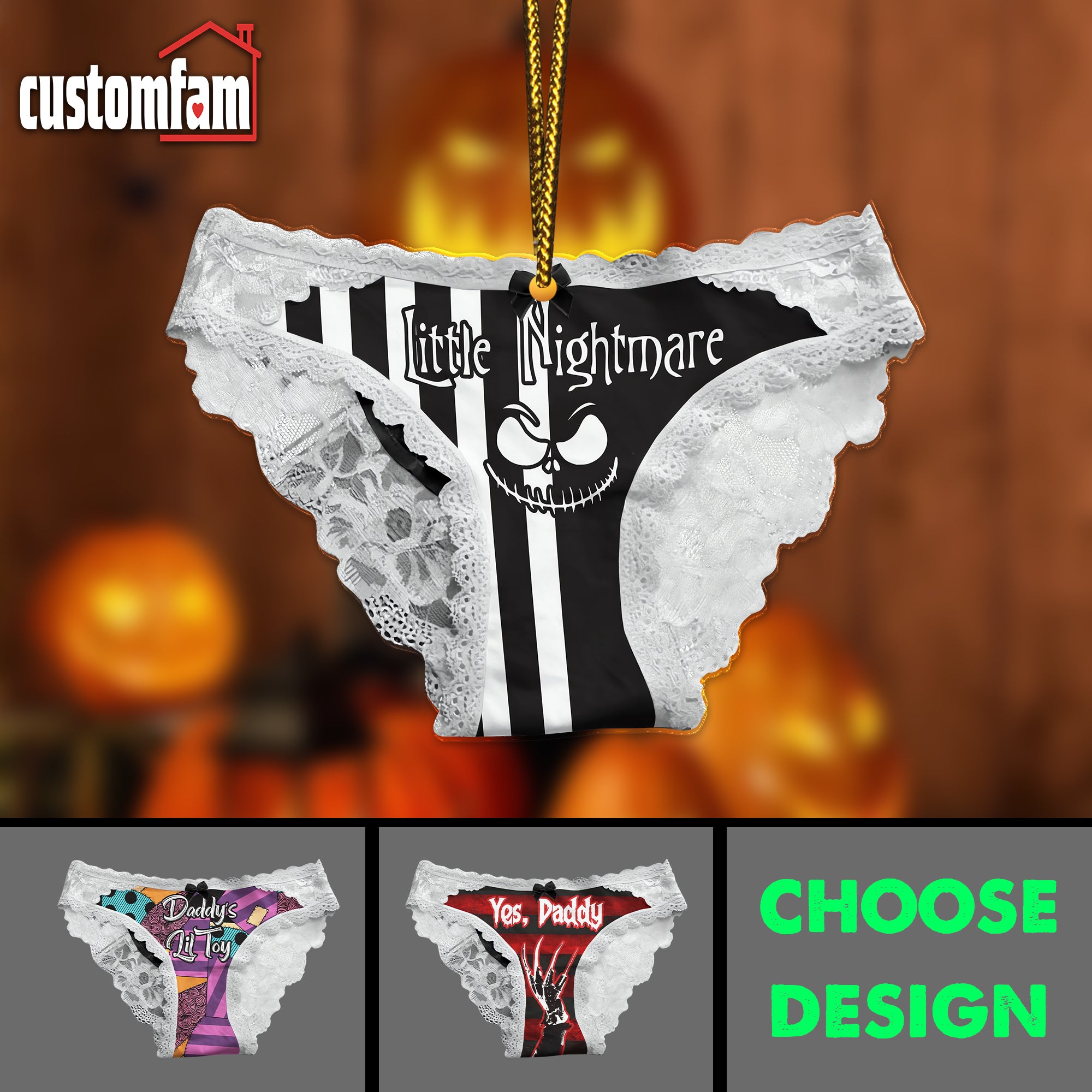 Skull Horror Theme Undergarment Personalized Halloween Ornament, Horror Movie Ornament