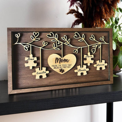 Personalized Mom Puzzle Name Sign, You Are The Piece That Holds Us Together Home Wall Decor, Wooden Family Tree Sign, Custom Mother Day Gift