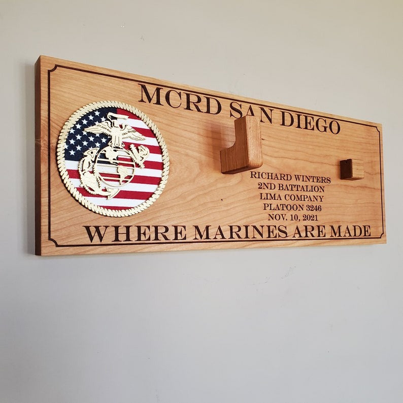 USMC Ka Bar Knife Display, Marine Boot Camp Graduation Plaque, Personalized Wall Mount Display, Military Gifts, Retirement Gift