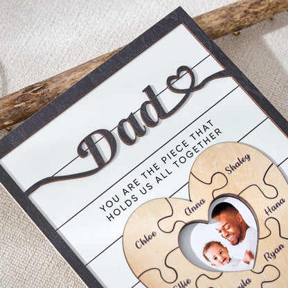 Custom Father's Day Puzzle Sign, Gift from Kids, The Piece That Holds Us Together, Picture Frame Sign, Unique Gifts for Dad, Gift for Granpa