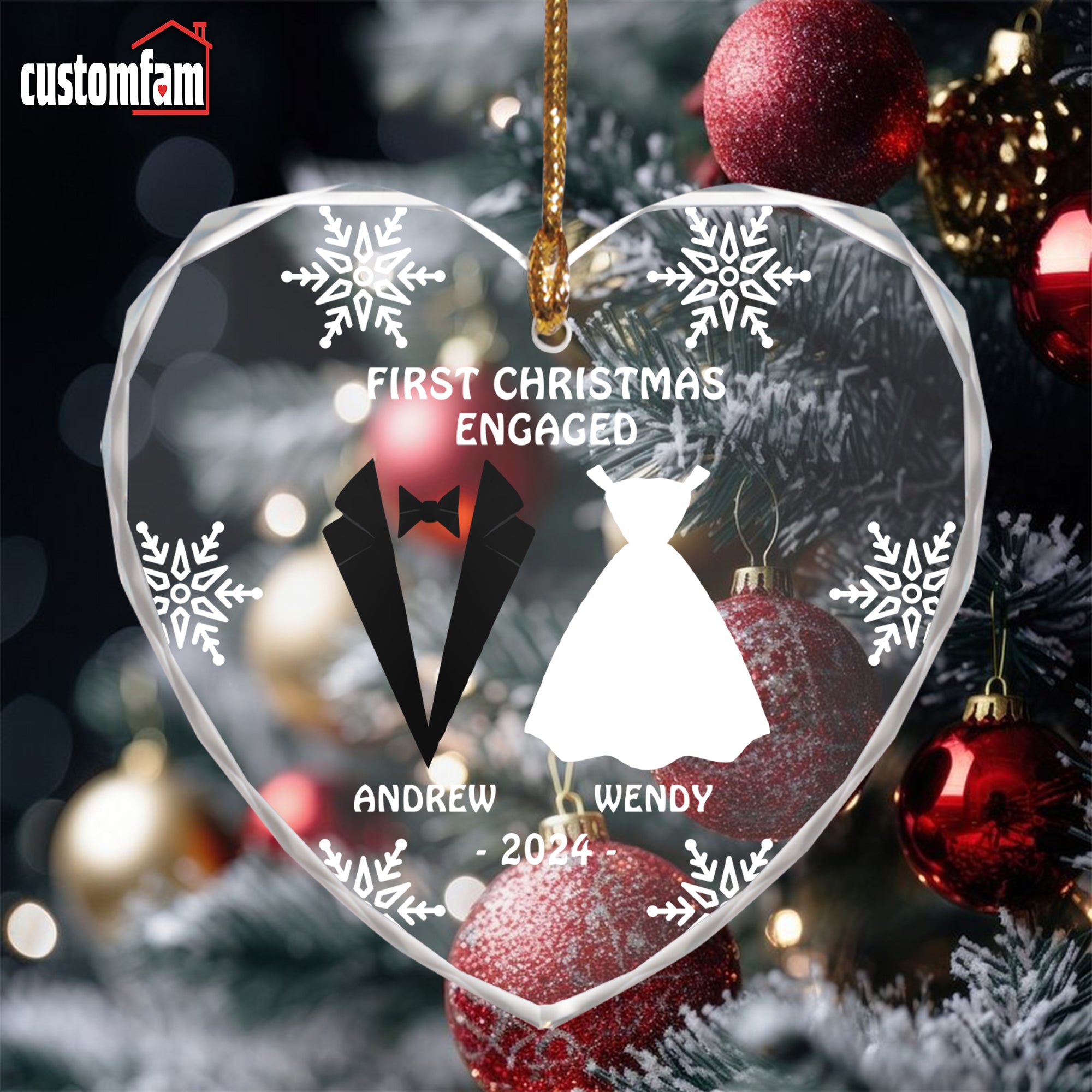 Custom First Christmas Married Glass Ornament, Anniversary Wedding