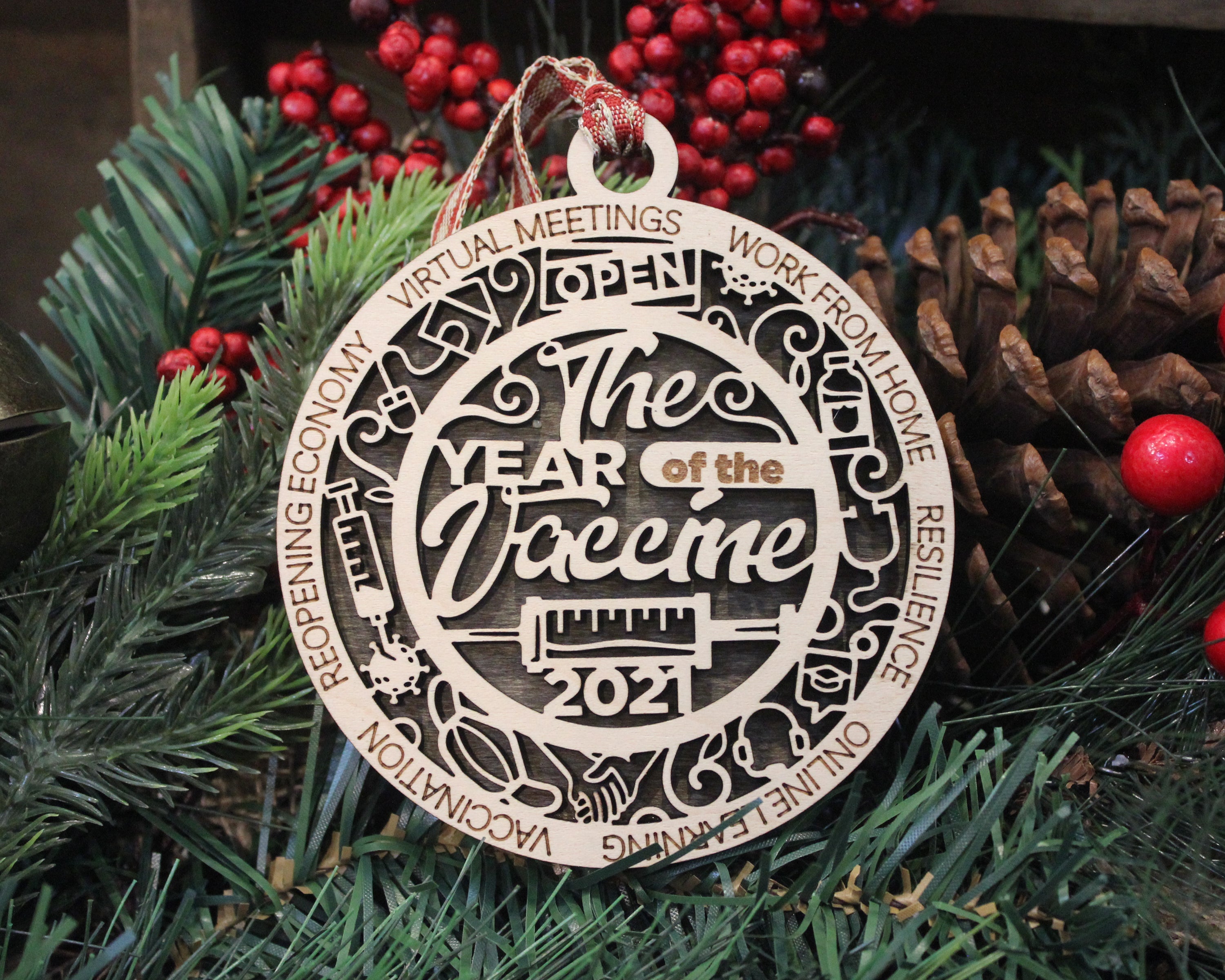 The Year of Vaccine Ornament, 2021 Ornament, Covid Ornament, 2-Layer Wood Ornaments