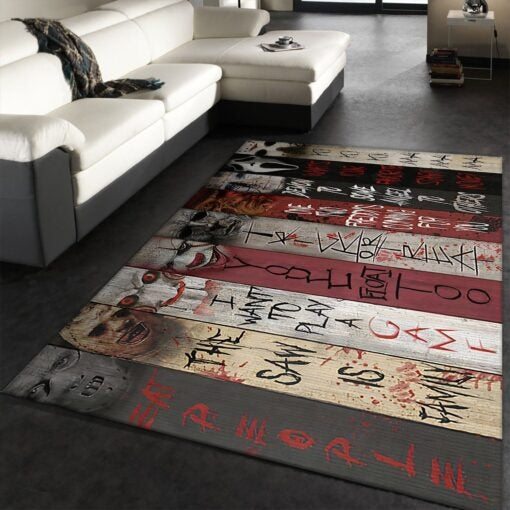 Horror Movie Characters Themed Area Rug, Halloween Room Decor