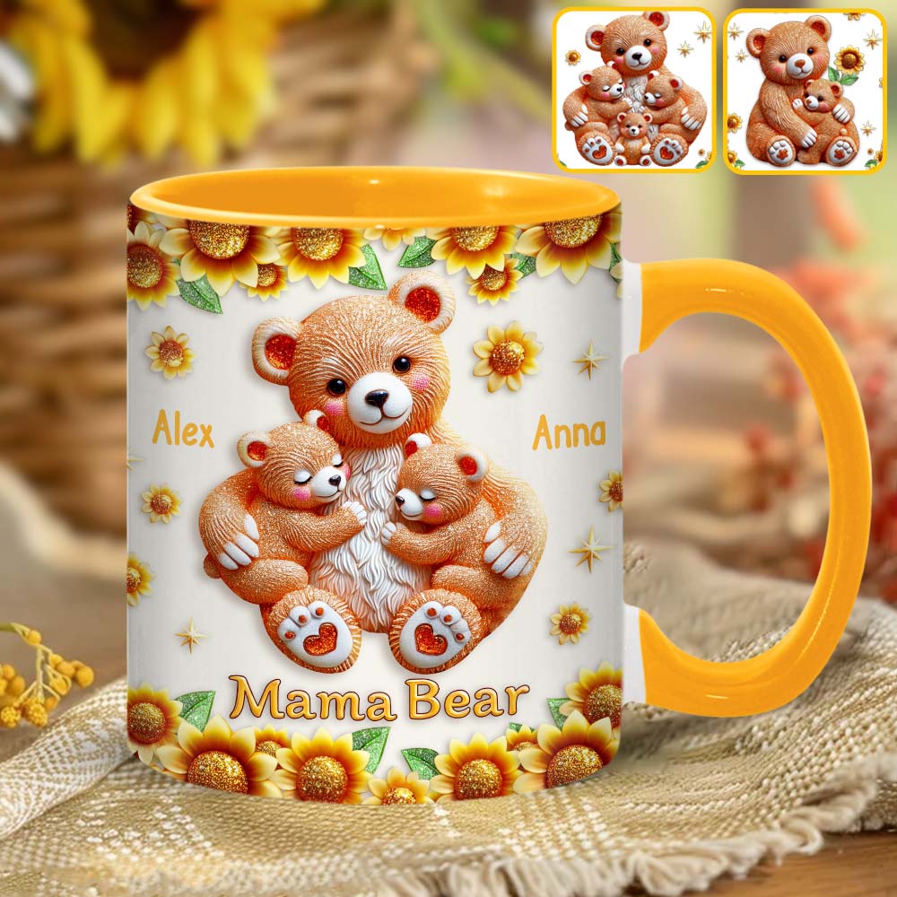 Mama Bear Personalized Mother Accent Mug, Two Tone Coffee Mugs, Gift For Mom