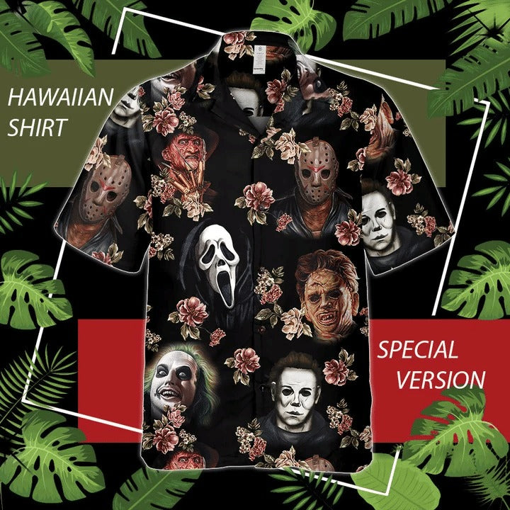 Horror Characters Hawaiian Shirt, Halloween Scary Hawaiian Shirt