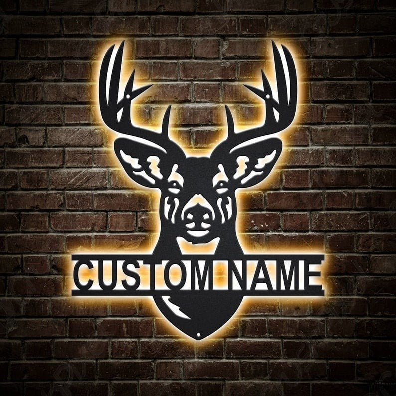 Personalized Deer Hunting Monogram Metal Sign WITH LED/WITHOUT LED Lights Custom Deer Hunting Metal Sign Hobbie Gifts Birthday Gift Hungting Gift