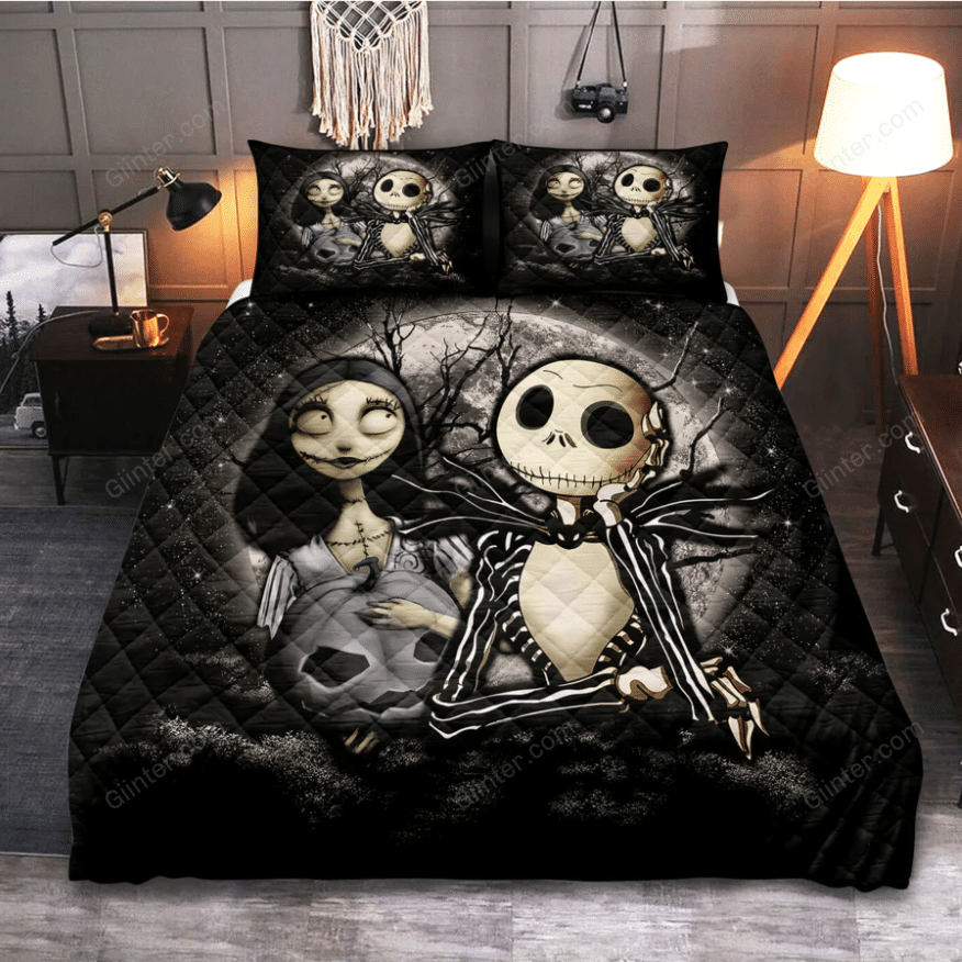 Jack Skellington & Sally Quilt Bed Sets, Couple Bedding Set, Couple Valentine Gift, Newlywed Gift