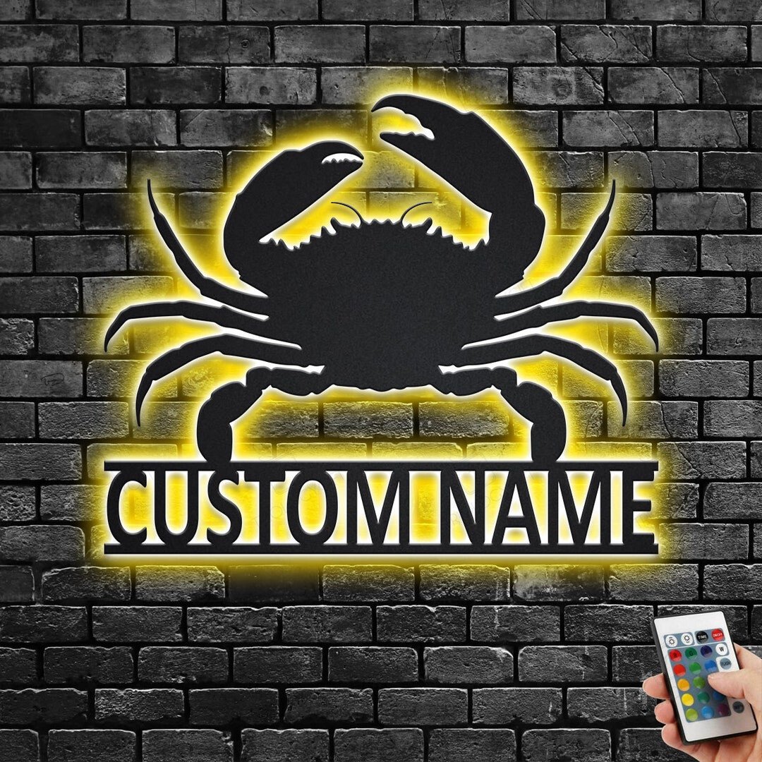 Custom Name Crab Metal Sign With or without LED, Metal Name Sign, Metal Wall Decor