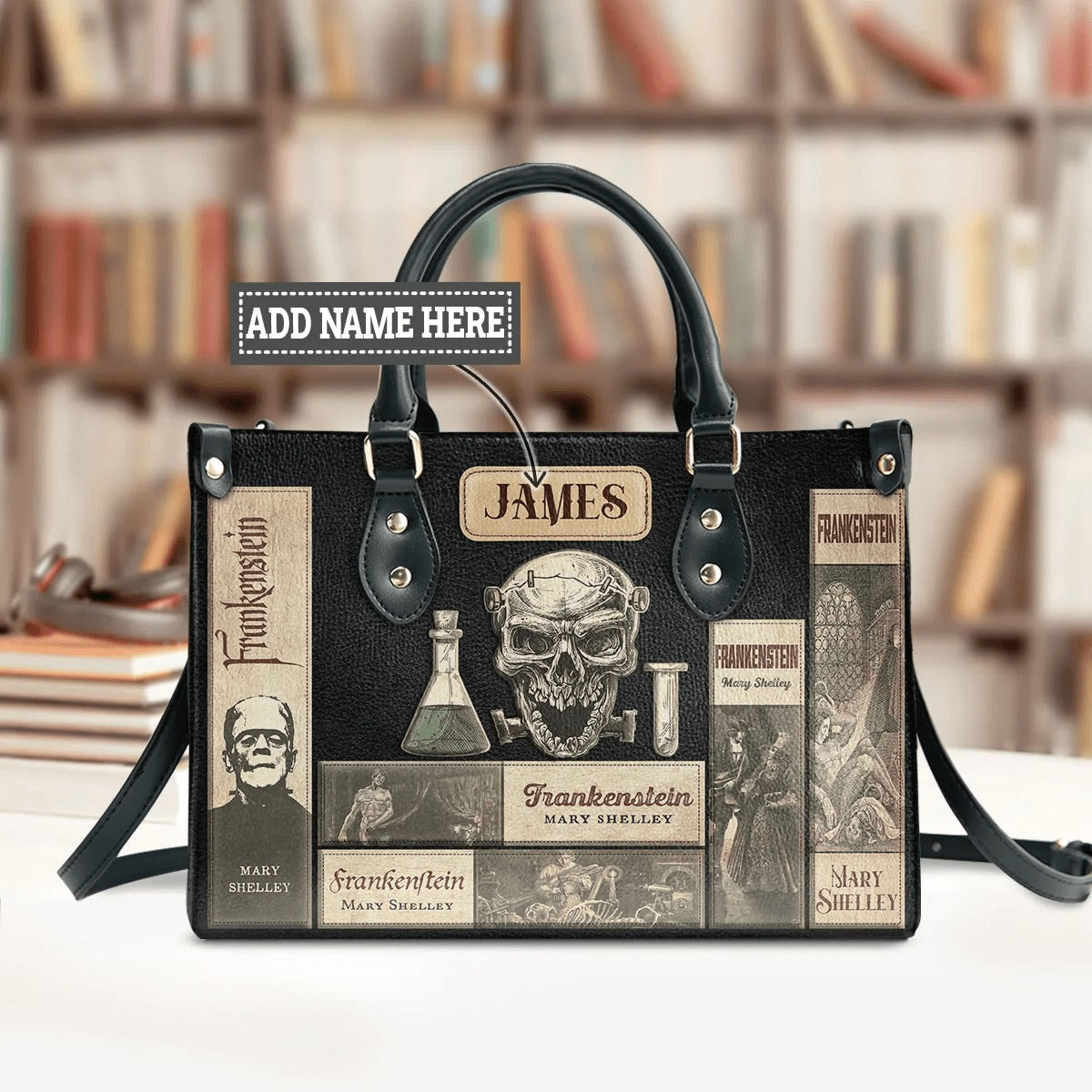 Halloween Skeleton Elegant Custom Libro Horror Purse, Frankenstein Fans Gift